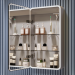 Round corner slim LED lighting mirror cabinet – anti-fog, high-end anodized aluminum frame, home decoration custom - View 3