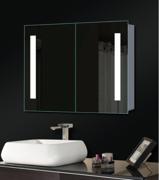 Large LED Bathroom Mirror Cabinet with Double Doors & 3 Color Temperature Settings
