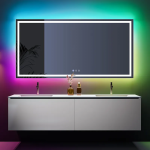Ultra-thin frameless LED bathroom mirror with anti-fog and memory function, with RGB colorful lights - View 2