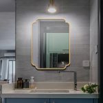 Gold makeup mirror, wall-mounted bathroom mirror, simple makeup mirror, bathroom wall mirror, easy to install - View 1