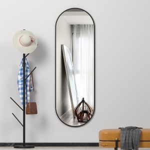 Black full-length mirror, bedroom dressing mirror, wall-mounted, can be installed behind the door, door mirror
