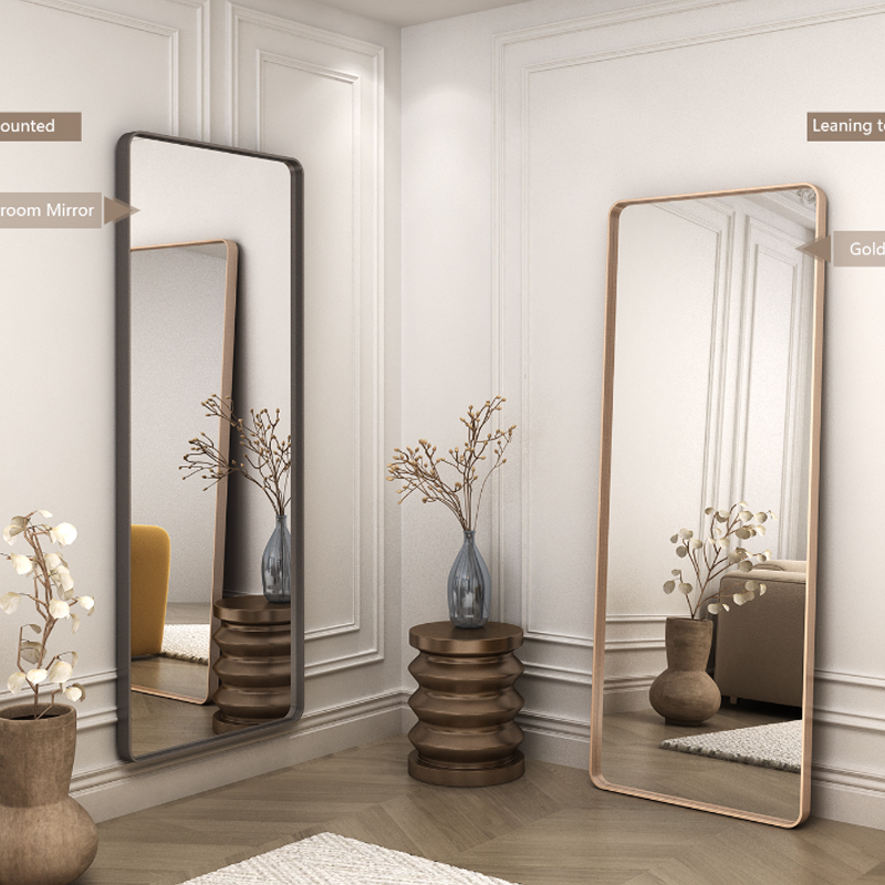 Gold frame full-length mirror, modern dressing mirror, bedroom wall mirror, can be hung on the wall