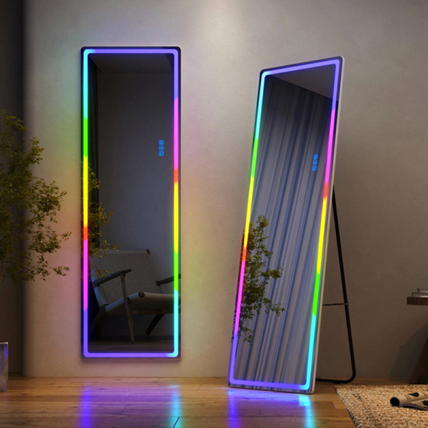 Large 72″ Smart LED Mirror with Bluetooth Speaker & Dimmer – Freestanding Dressing Mirror