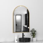 Gold bathroom mirror, personalized arch-shaped mirror can be customized size, modern makeup mirror, bathroom toilet wall mirror, easy to install - View 1