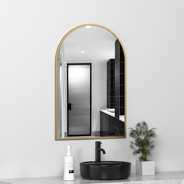 Gold bathroom mirror, personalized arch-shaped mirror can be customized size, modern makeup mirror, bathroom toilet wall mirror, easy to install