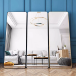 Gold frame full-length mirror, modern dressing mirror, bedroom wall mirror, can be hung on the wall - View 2