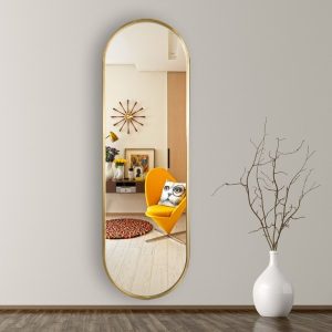 Gold makeup mirror, strip hole shape, can be hung on the wall or behind the door, stainless steel material, easy to install