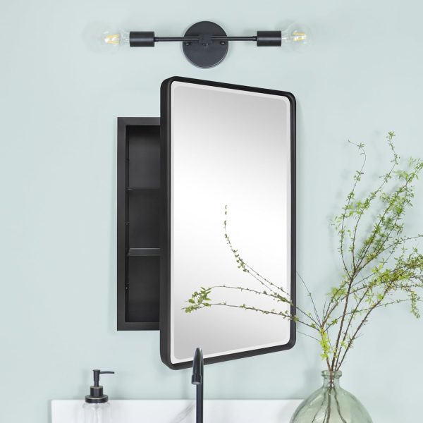 Built-in medicine cabinet mirror – flush-mount and surface-mount, adjustable hardware shelf, built-in shaver plug