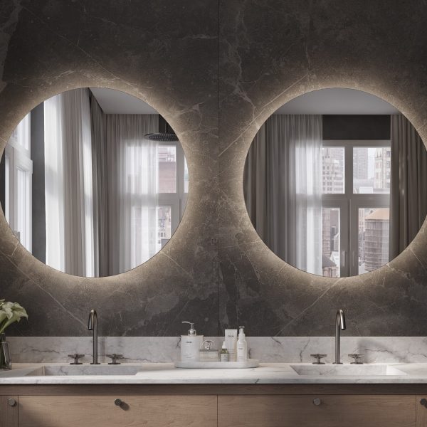 Bathroom Mirror with LED Lights, Bluetooth Music Upgrade, Hand-Sensing Switch, Front & Backlit, Easy Mount