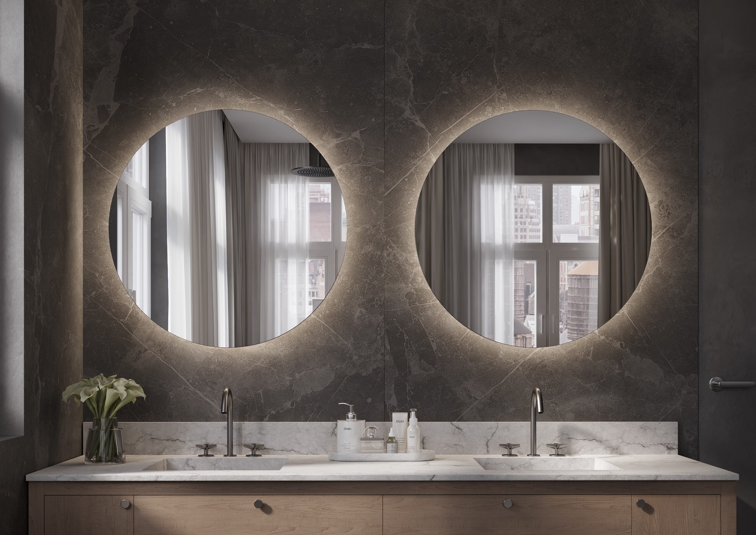 Bathroom Mirror with LED Lights, Bluetooth Music Upgrade, Hand-Sensing Switch, Front & Backlit, Easy Mount