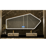 Gold bathroom wall-lit mirror – anti-fog, dimmable, stainless steel frame, can be customized according to customer requirements. Suitable for hotels and clubs - View 2