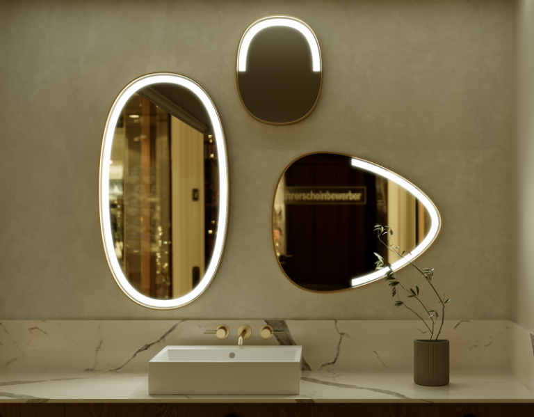 Stainless Steel Custom Bathroom Mirror-Anti-fog Bathroom Mirror with LED Lighting